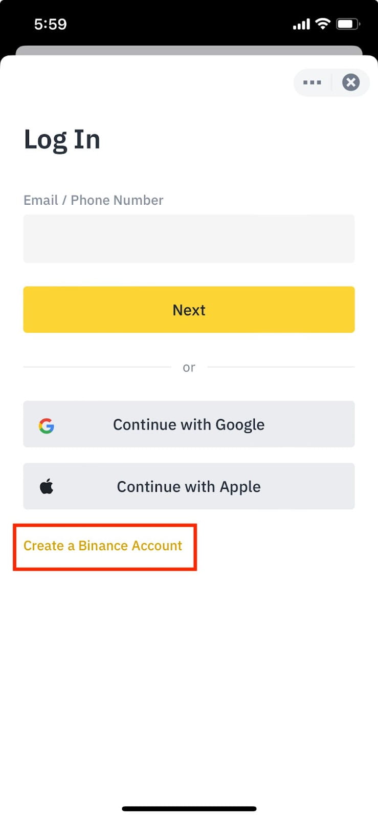 sign-up-binance-by-app-step-2 Step2